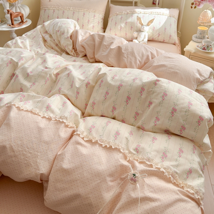 91家纺网 家纺一手货源 找家纺 安莱生活 2025新款全棉纯棉小碎花刺绣花边款四件套 小花絮