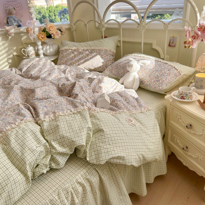 安莱生活 2025新款全棉纯棉小碎花刺绣花边款四件套 小确幸