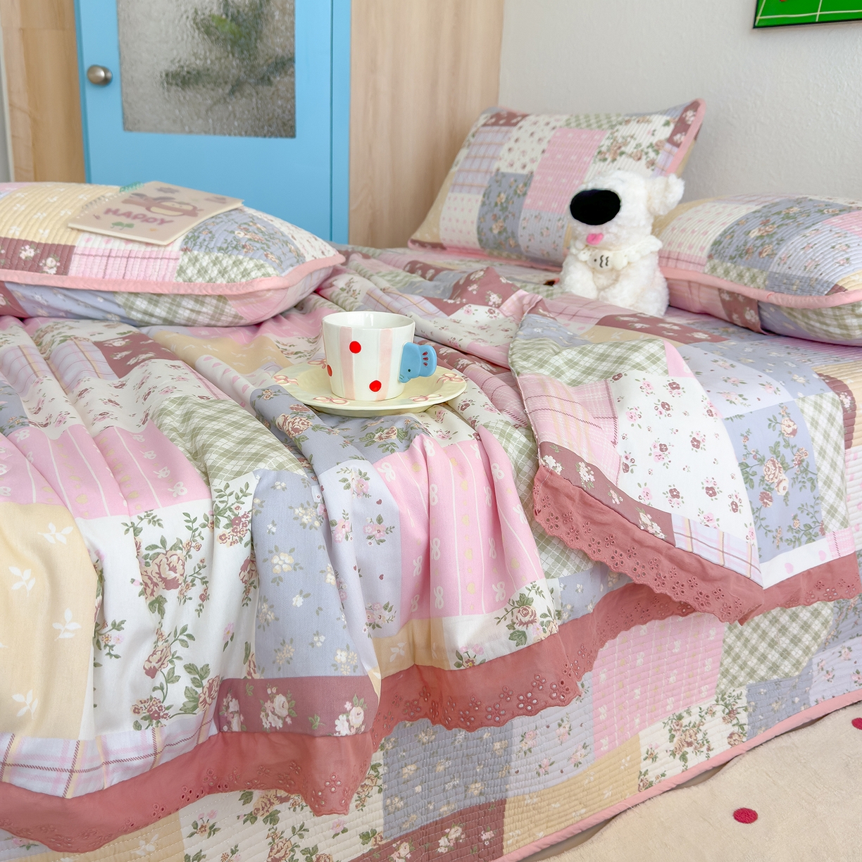 91家纺网 家纺一手货源 找家纺 赫梵茜 2025新款高温砂洗全棉床盖单品床盖床盖单件床盖三件套【可搭配同款春秋被】 款款诗意粉