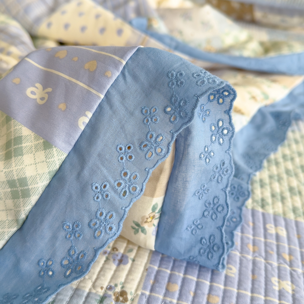 91家纺网 家纺一手货源 找家纺 赫梵茜 2025新款高温砂洗全棉床盖单品床盖床盖单件床盖三件套【可搭配同款春秋被】 款款诗意蓝