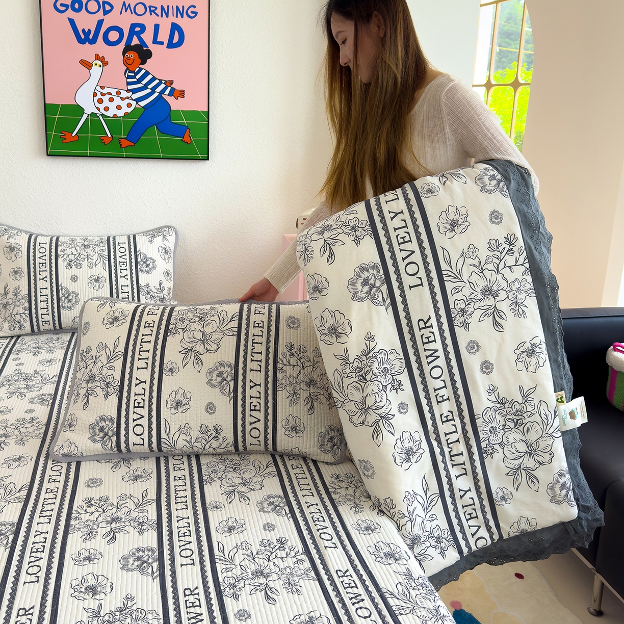 赫梵茜 2025新款高温砂洗全棉床盖单品床盖床盖单件床盖三件套【可搭配同款春秋被】 塞纳河畔