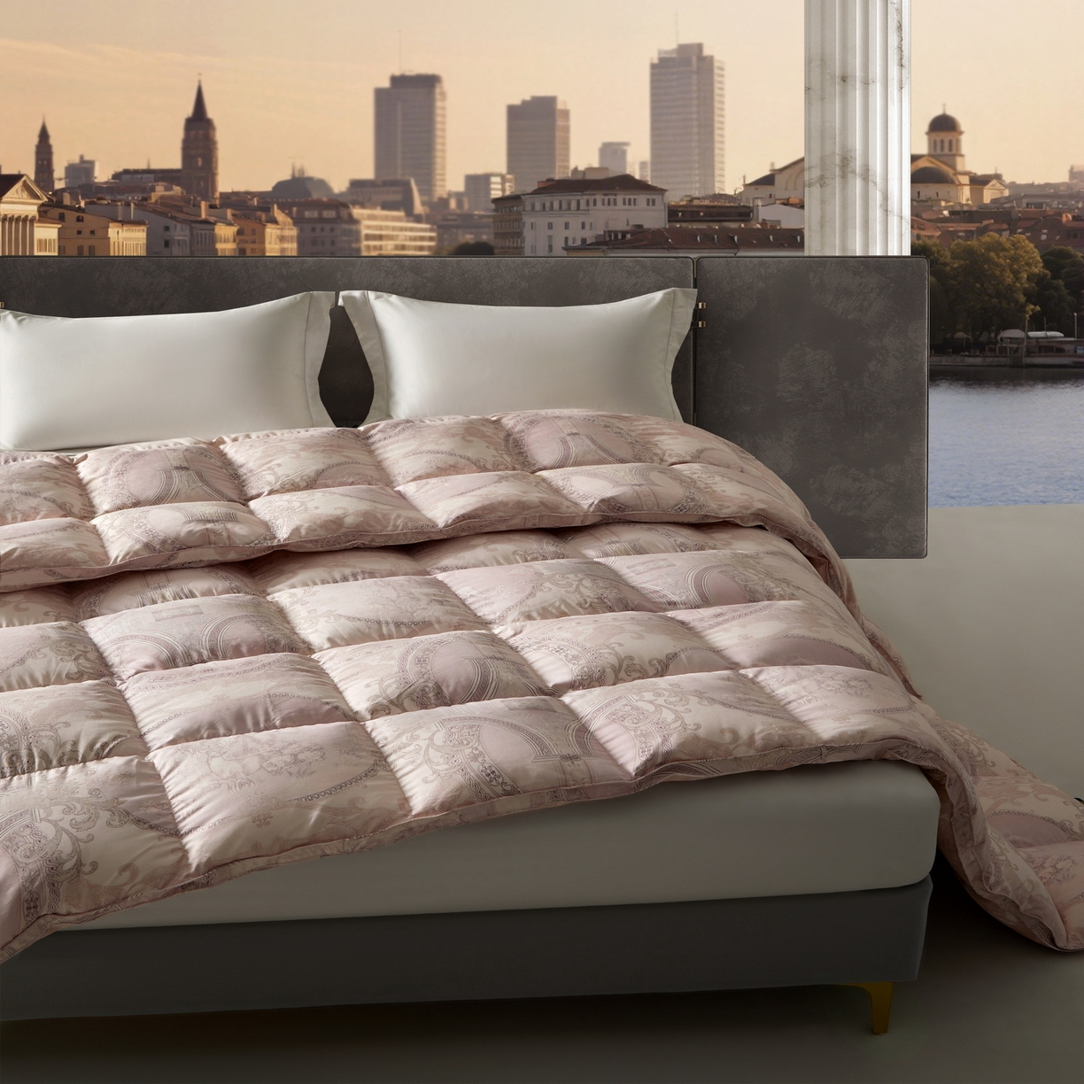 91家纺网 家纺一手货源 找家纺 织梦人羽绒工厂店 2025新款高蓬松羽绒被95鹅绒大牌同款花型 爱丁堡豆沙