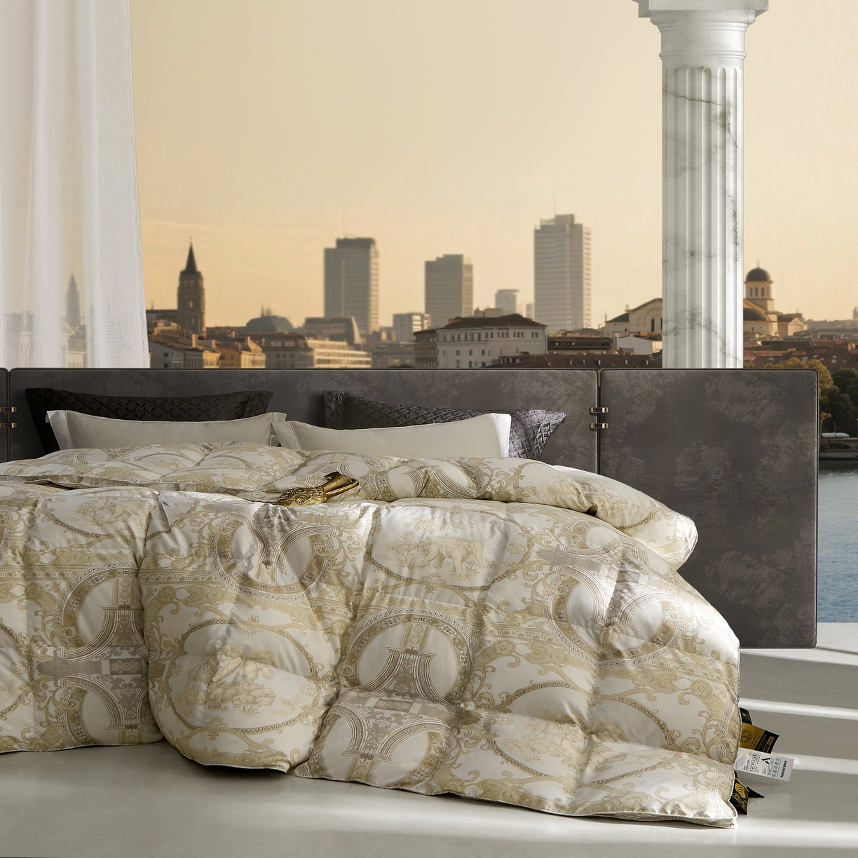 91家纺网 家纺一手货源 找家纺 织梦人羽绒工厂店 2025新款高蓬松羽绒被95鹅绒大牌同款花型 爱丁堡珍珠白