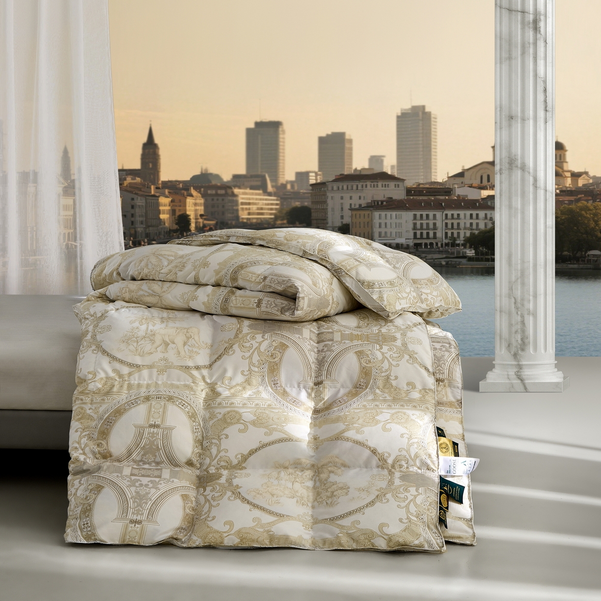 91家纺网 家纺一手货源 找家纺 织梦人羽绒工厂店 2025新款高蓬松羽绒被95鹅绒大牌同款花型 爱丁堡珍珠白