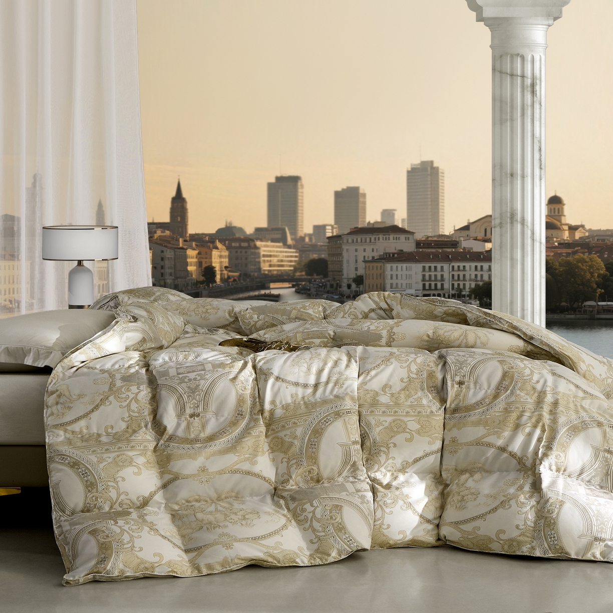 91家纺网 家纺一手货源 找家纺 织梦人羽绒工厂店 2025新款高蓬松羽绒被95鹅绒大牌同款花型 爱丁堡珍珠白