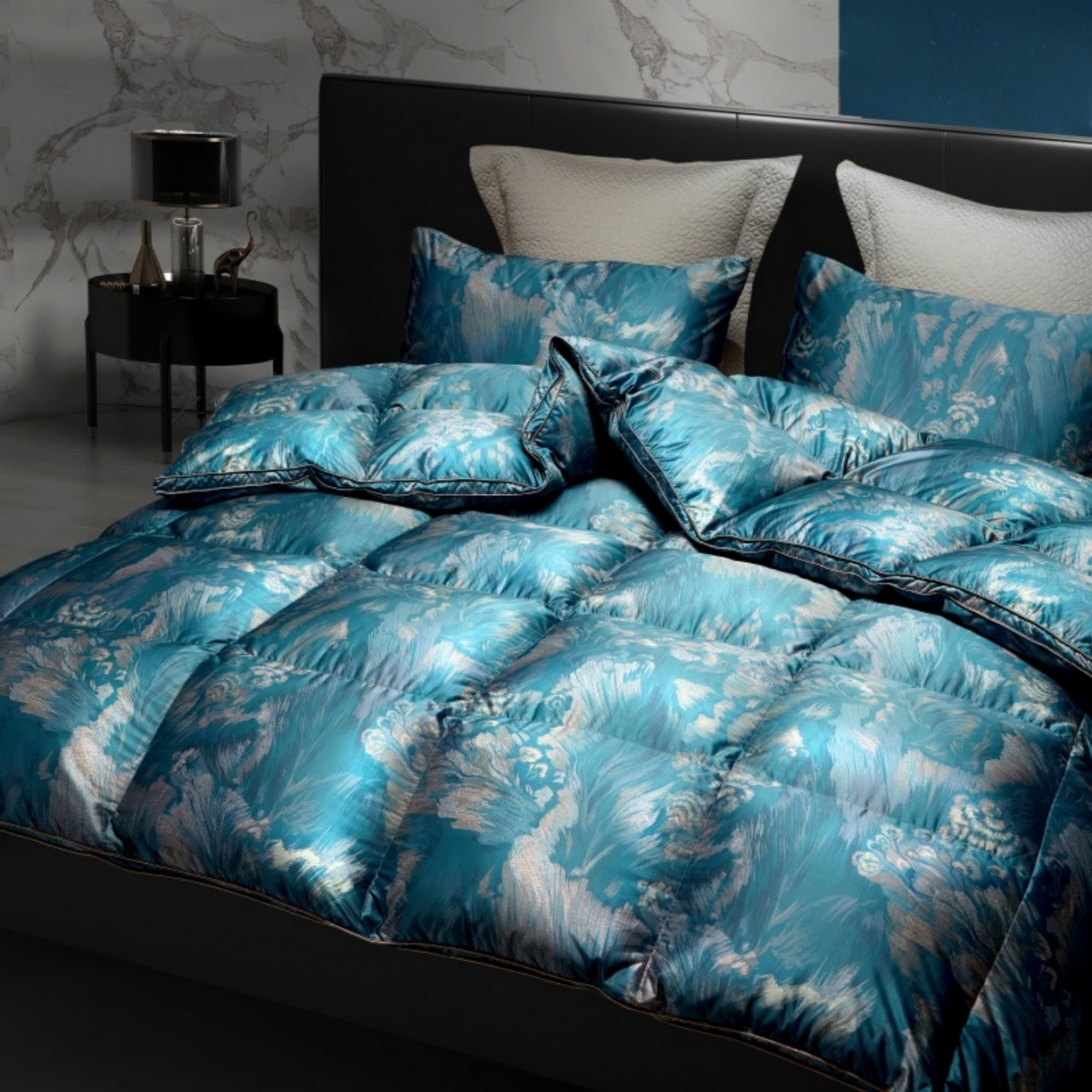 91家纺网 家纺一手货源 找家纺 织梦人羽绒工厂店 2025新款高蓬松羽绒被95鹅绒大牌同款花型 观沧海金