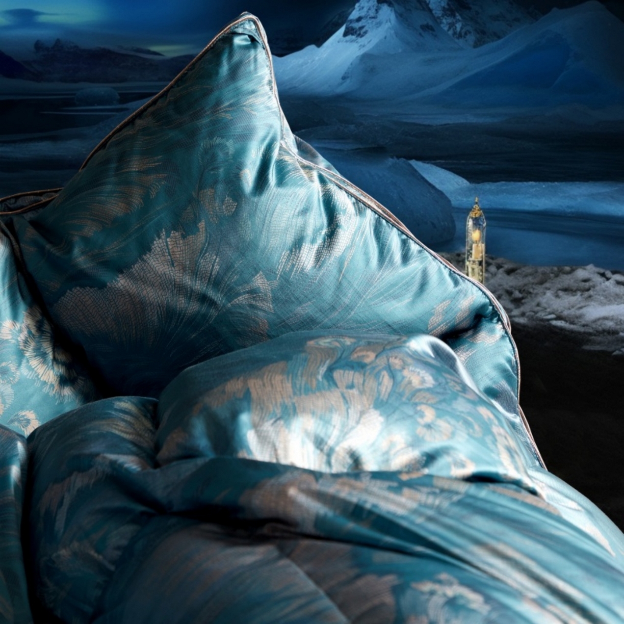 91家纺网 家纺一手货源 找家纺 织梦人羽绒工厂店 2025新款高蓬松羽绒被95鹅绒大牌同款花型 观沧海金