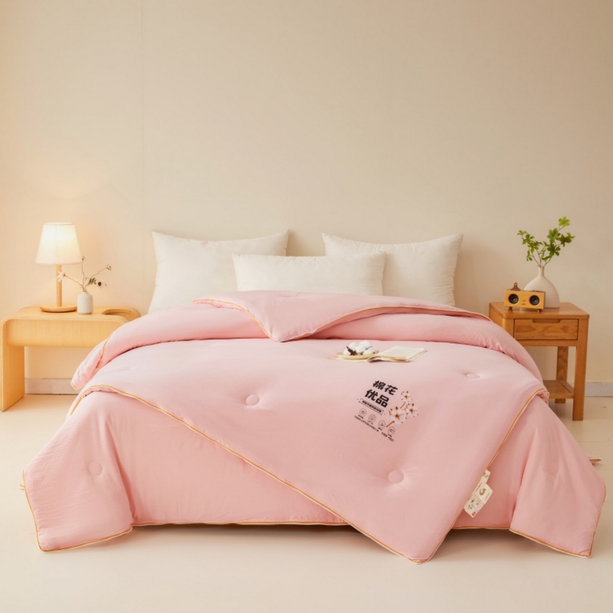 91家纺网 家纺一手货源 找家纺 仁凯2025新款A类棉花优品子母被 被子被芯冬被春秋被学生被（提供买家秀检测报告） 蜜桃粉-优品
