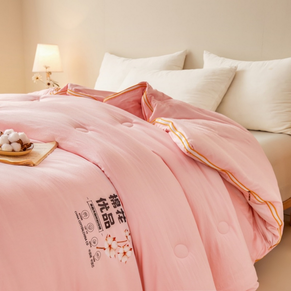 91家纺网 家纺一手货源 找家纺 仁凯2025新款A类棉花优品子母被 被子被芯冬被春秋被学生被（提供买家秀检测报告） 蜜桃粉-优品