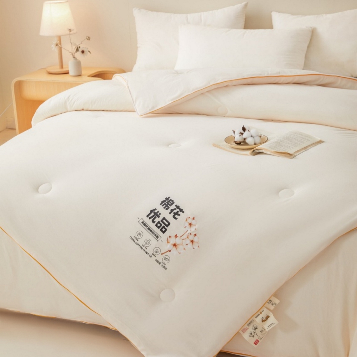 91家纺网 家纺一手货源 找家纺 仁凯2025新款A类棉花优品子母被 被子被芯冬被春秋被学生被（提供买家秀检测报告） 珍珠白-优品