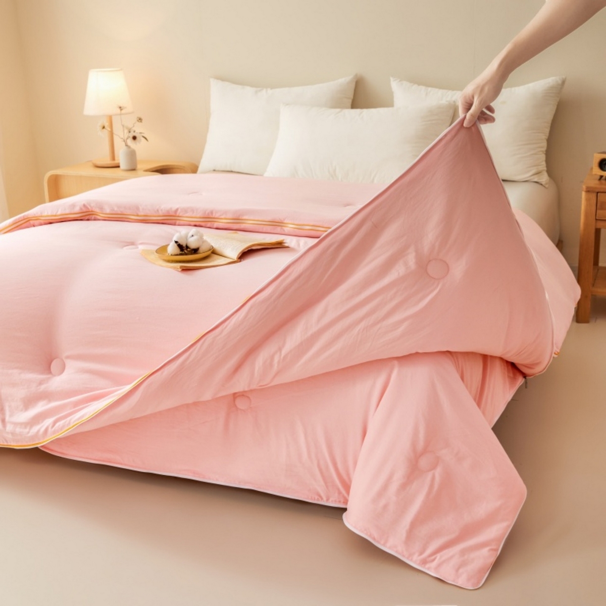 91家纺网 家纺一手货源 找家纺 仁凯2025新款A类棉花优品子母被 被子被芯冬被春秋被学生被（提供买家秀检测报告） 蜜桃粉-优品