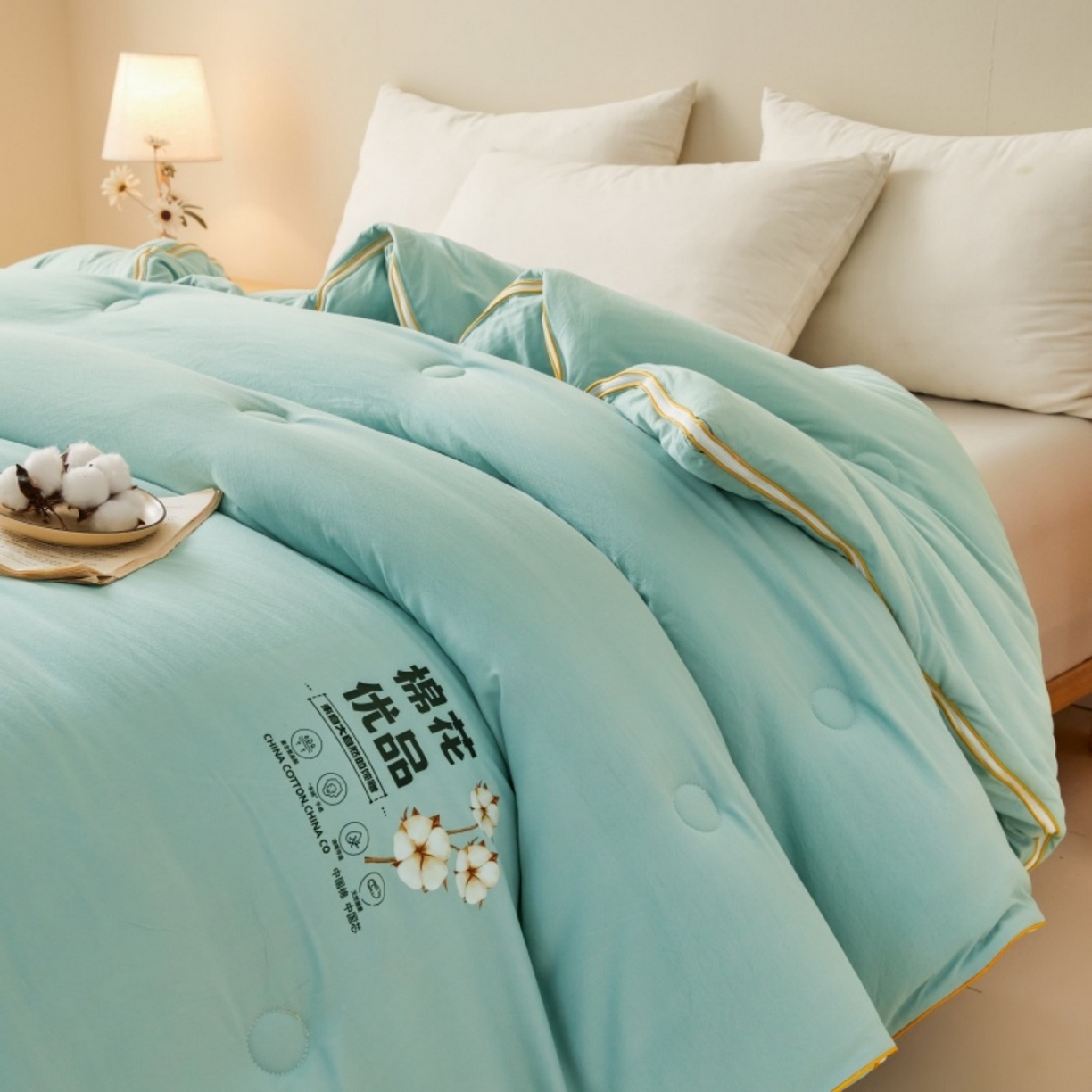 91家纺网 家纺一手货源 找家纺 仁凯2025新款A类棉花优品子母被 被子被芯冬被春秋被学生被（提供买家秀检测报告） 橄榄绿-优品