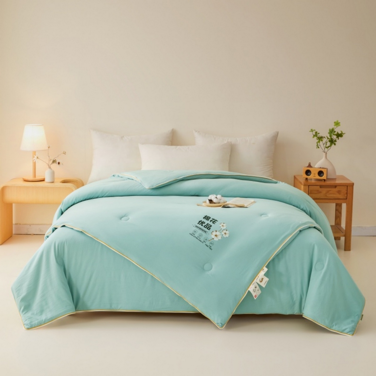 91家纺网 家纺一手货源 找家纺 仁凯2025新款A类棉花优品子母被 被子被芯冬被春秋被学生被（提供买家秀检测报告） 橄榄绿-优品