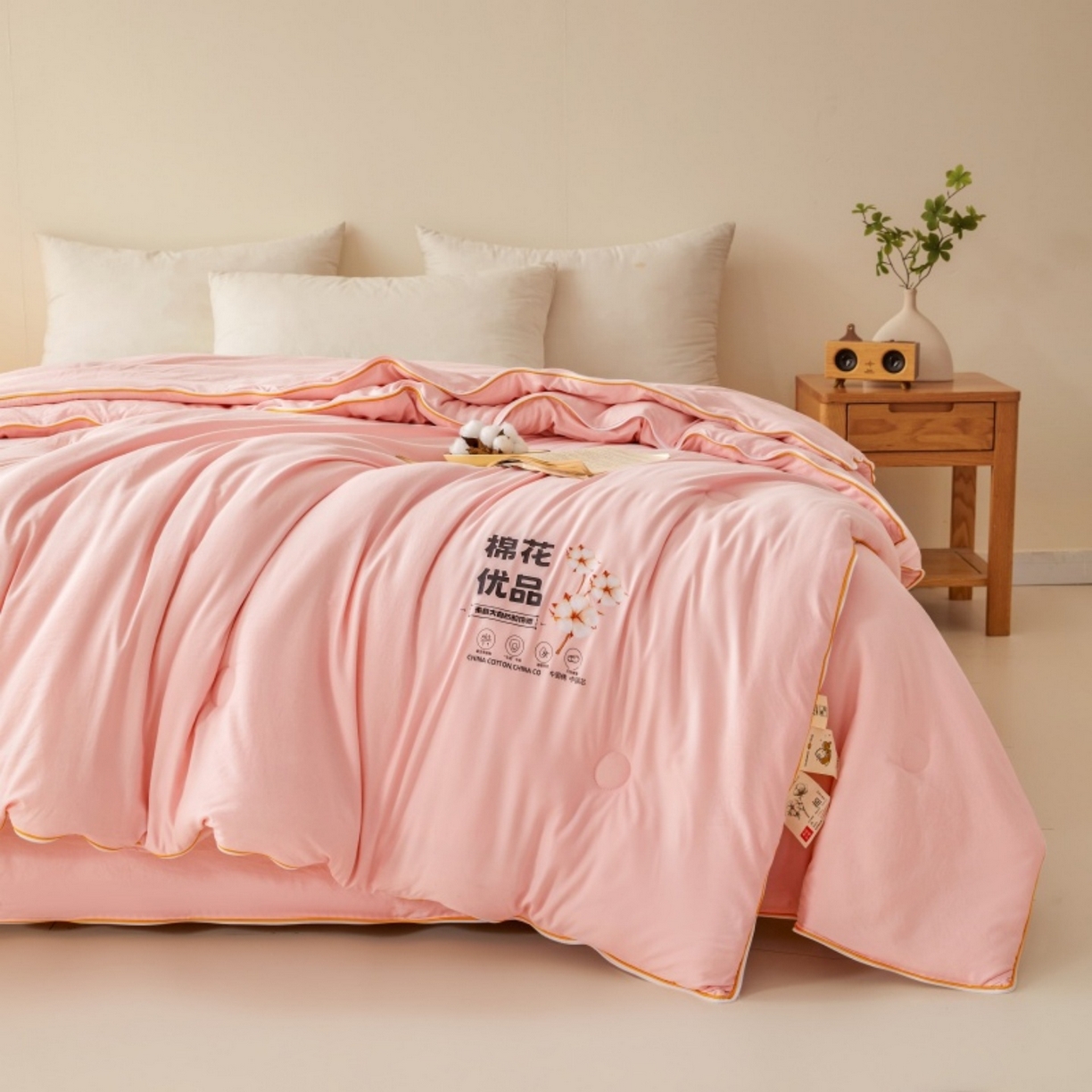 91家纺网 家纺一手货源 找家纺 仁凯2025新款A类棉花优品子母被 被子被芯冬被春秋被学生被（提供买家秀检测报告） 蜜桃粉-优品