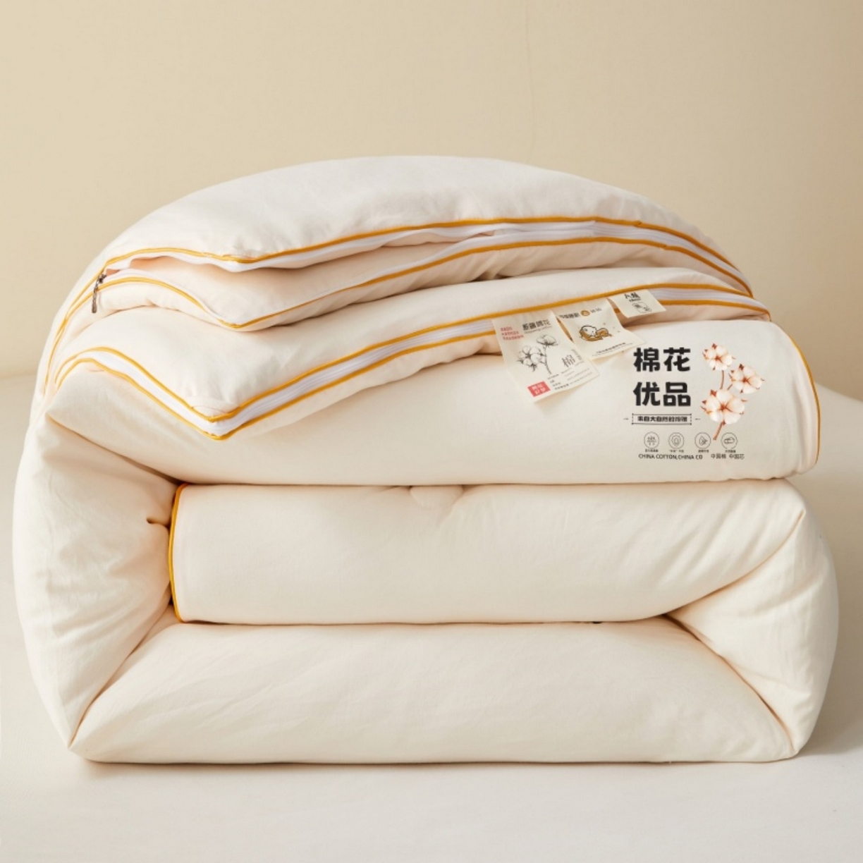 91家纺网 家纺一手货源 找家纺 仁凯2025新款A类棉花优品子母被 被子被芯冬被春秋被学生被（提供买家秀检测报告） 珍珠白-优品