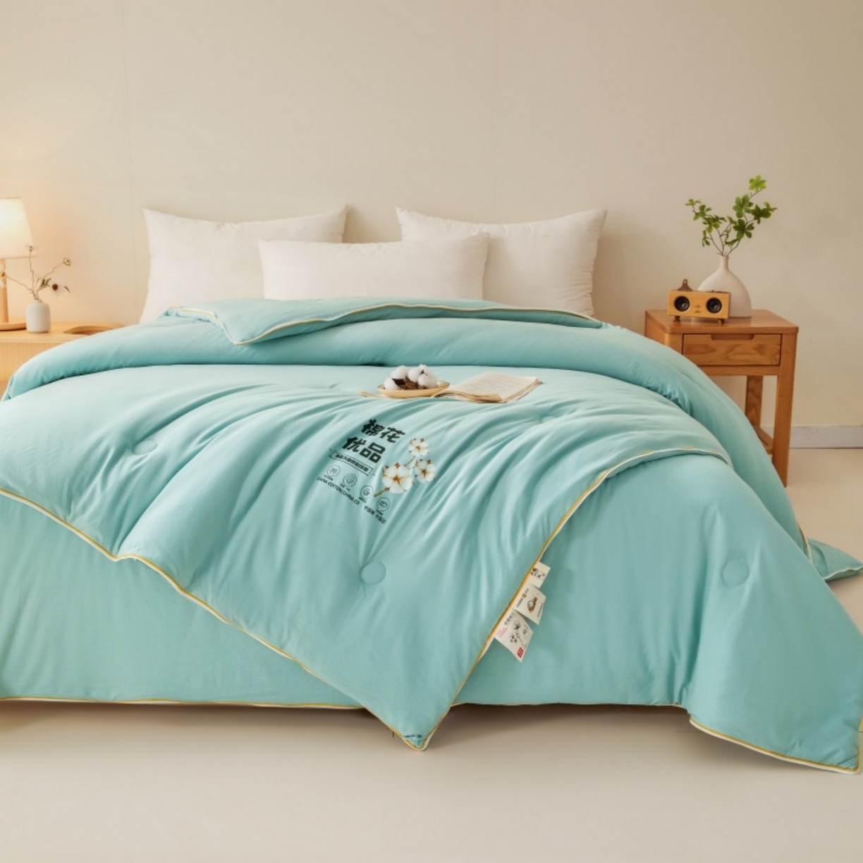 91家纺网 家纺一手货源 找家纺 仁凯2025新款A类棉花优品子母被 被子被芯冬被春秋被学生被（提供买家秀检测报告） 橄榄绿-优品