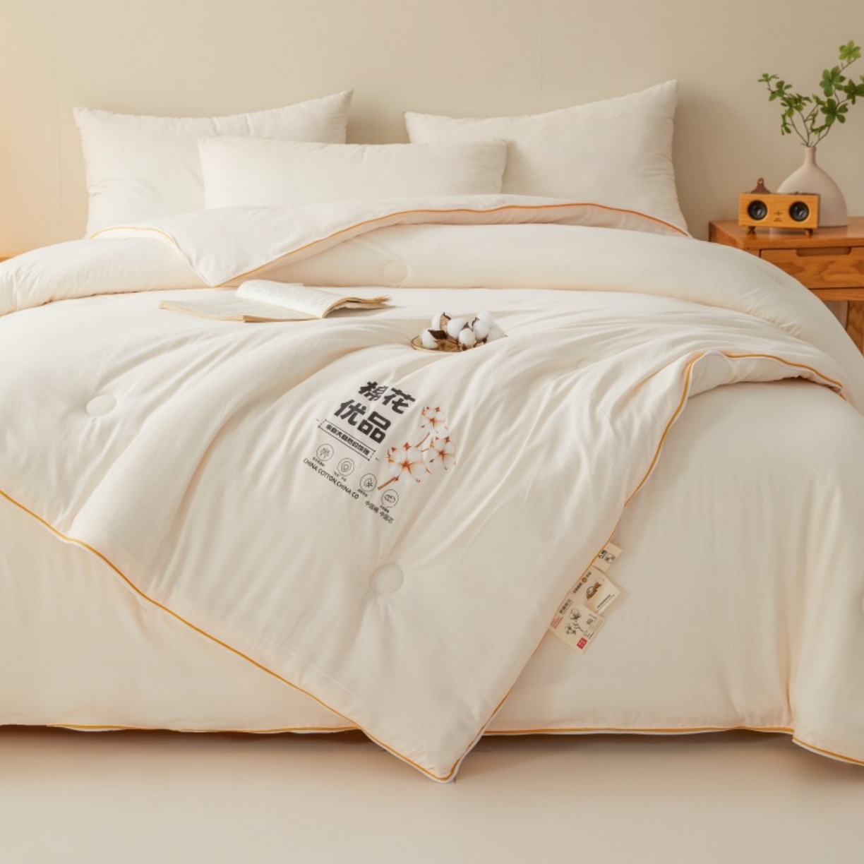91家纺网 家纺一手货源 找家纺 仁凯2025新款A类棉花优品子母被 被子被芯冬被春秋被学生被（提供买家秀检测报告） 珍珠白-优品