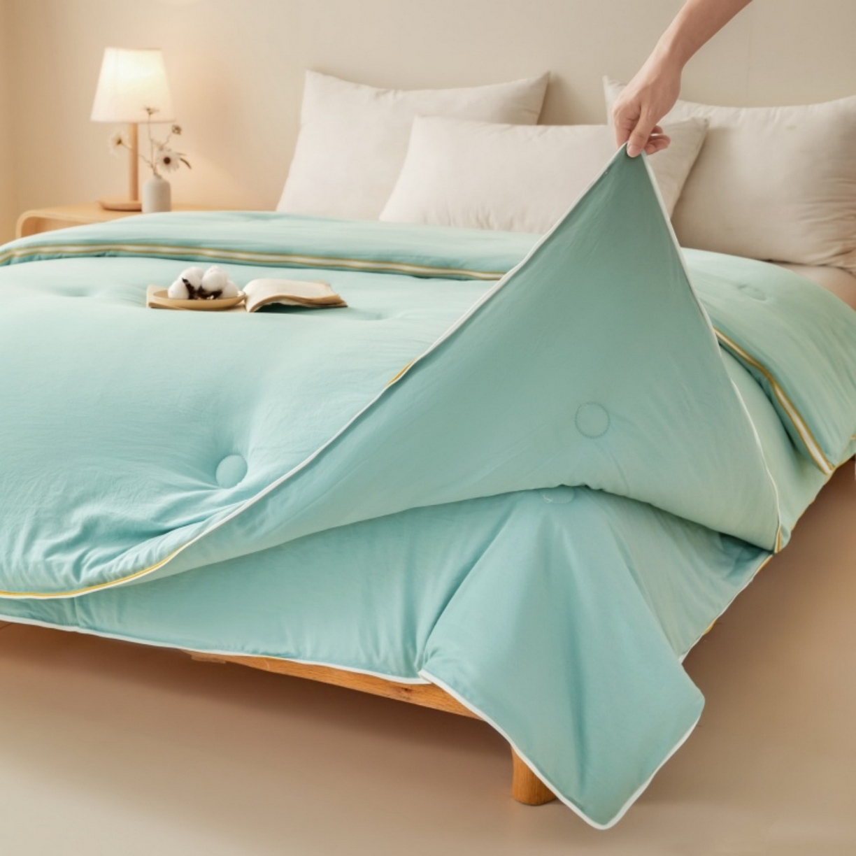 91家纺网 家纺一手货源 找家纺 仁凯2025新款A类棉花优品子母被 被子被芯冬被春秋被学生被（提供买家秀检测报告） 橄榄绿-优品