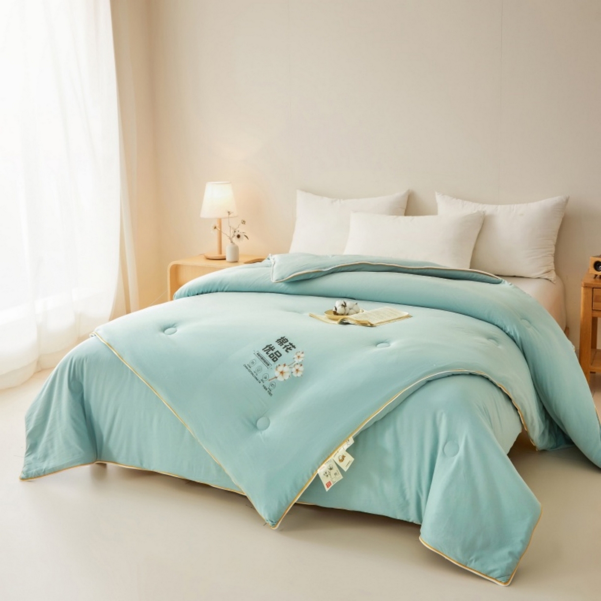 91家纺网 家纺一手货源 找家纺 仁凯2025新款A类棉花优品子母被 被子被芯冬被春秋被学生被（提供买家秀检测报告） 橄榄绿-优品