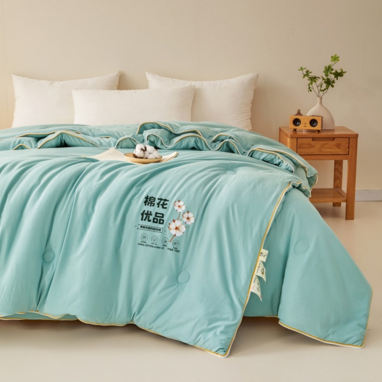 91家纺网 家纺一手货源 找家纺 仁凯2025新款A类棉花优品子母被 被子被芯冬被春秋被学生被（提供买家秀检测报告） 橄榄绿-优品