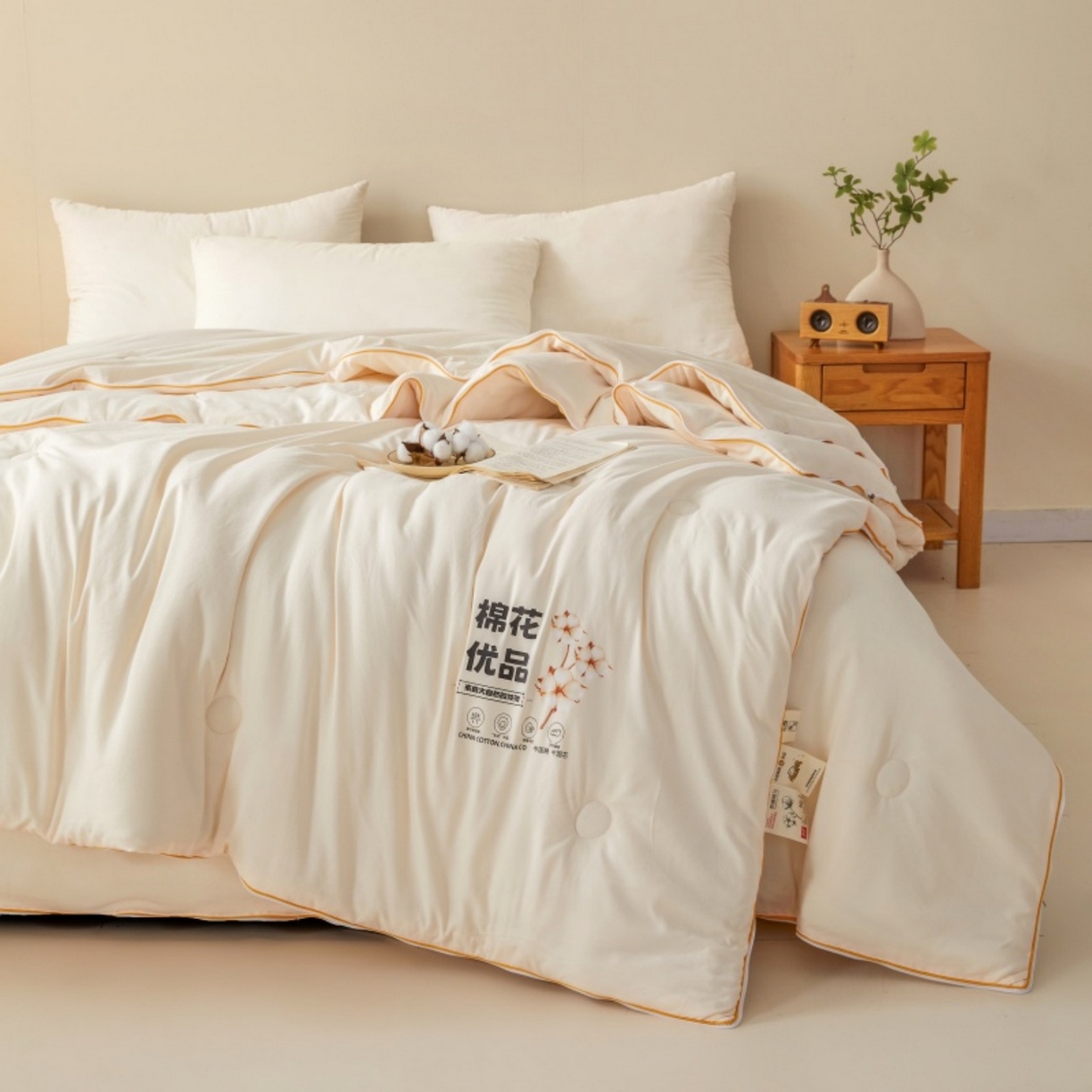91家纺网 家纺一手货源 找家纺 仁凯2025新款A类棉花优品子母被 被子被芯冬被春秋被学生被（提供买家秀检测报告） 珍珠白-优品