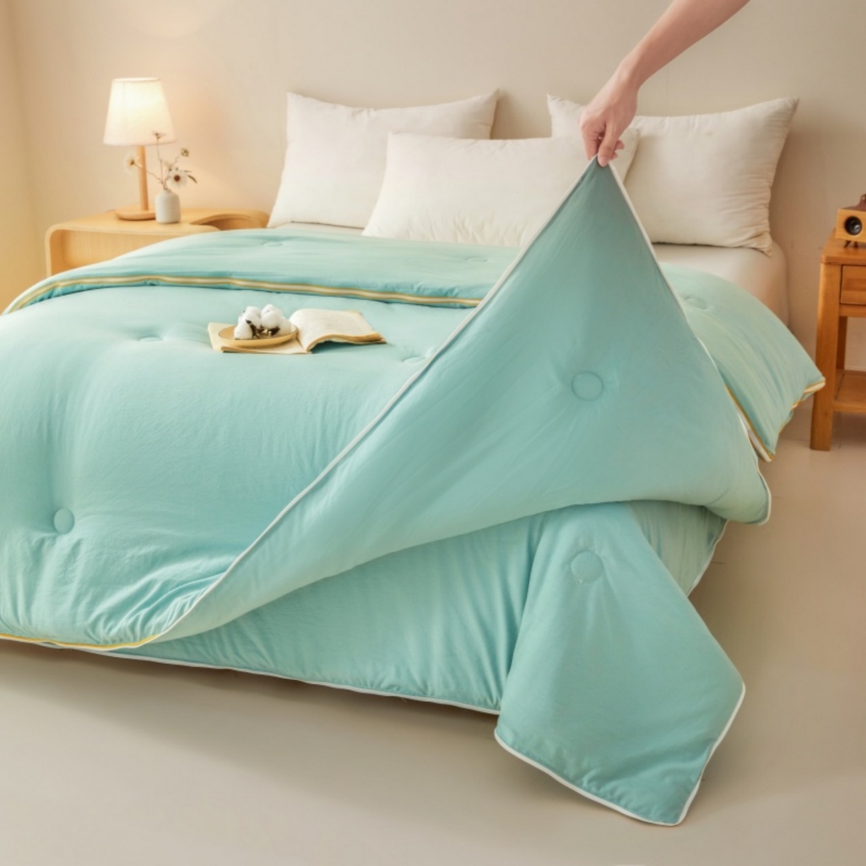 91家纺网 家纺一手货源 找家纺 仁凯2025新款A类棉花优品子母被 被子被芯冬被春秋被学生被（提供买家秀检测报告） 橄榄绿-优品