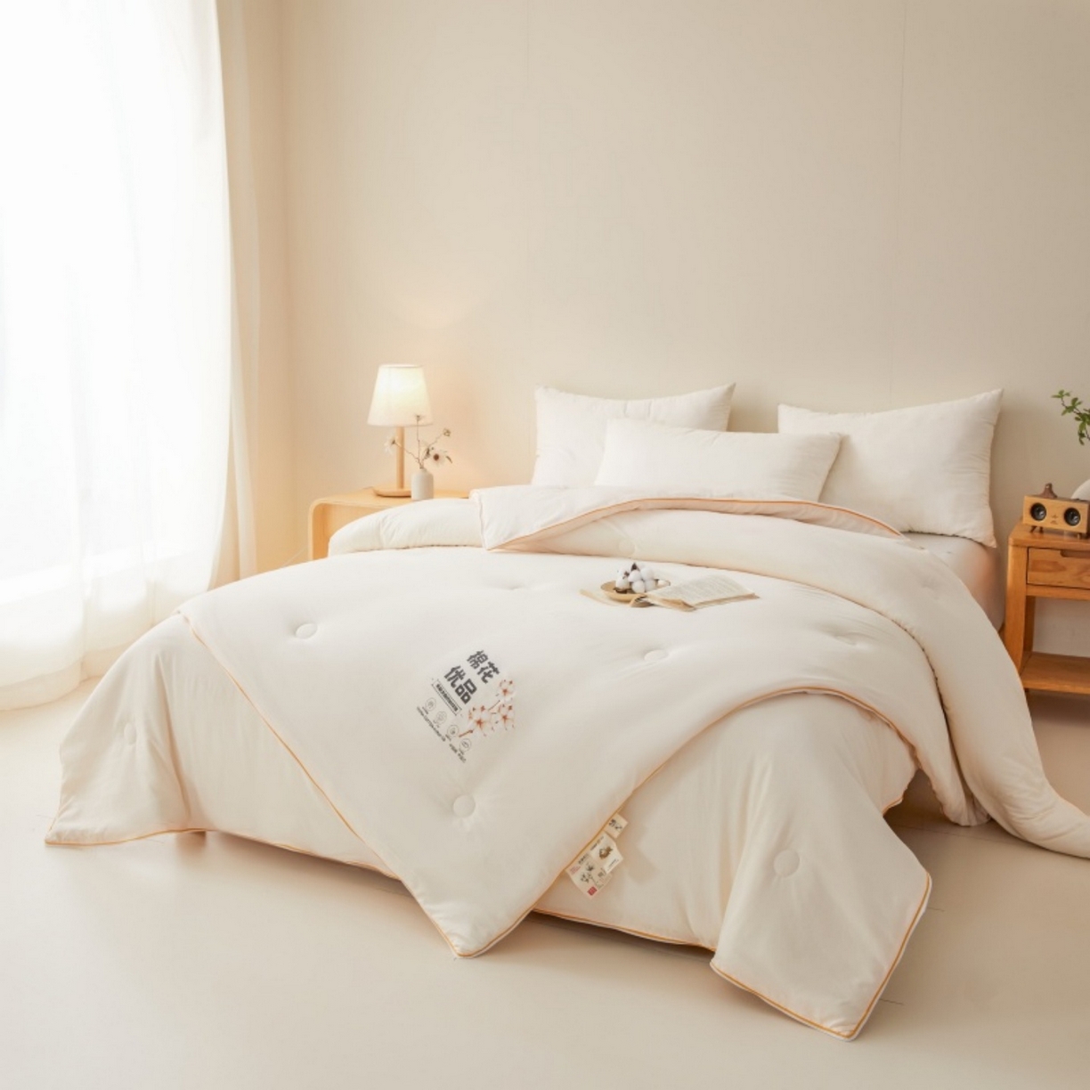 91家纺网 家纺一手货源 找家纺 仁凯2025新款A类棉花优品子母被 被子被芯冬被春秋被学生被（提供买家秀检测报告） 珍珠白-优品