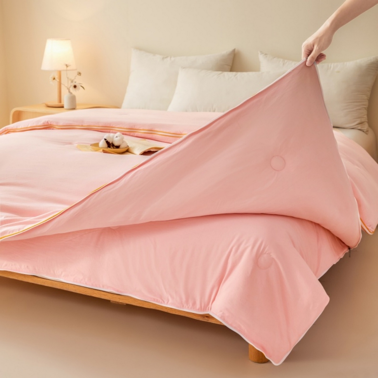 91家纺网 家纺一手货源 找家纺 仁凯2025新款A类棉花优品子母被 被子被芯冬被春秋被学生被（提供买家秀检测报告） 蜜桃粉-优品