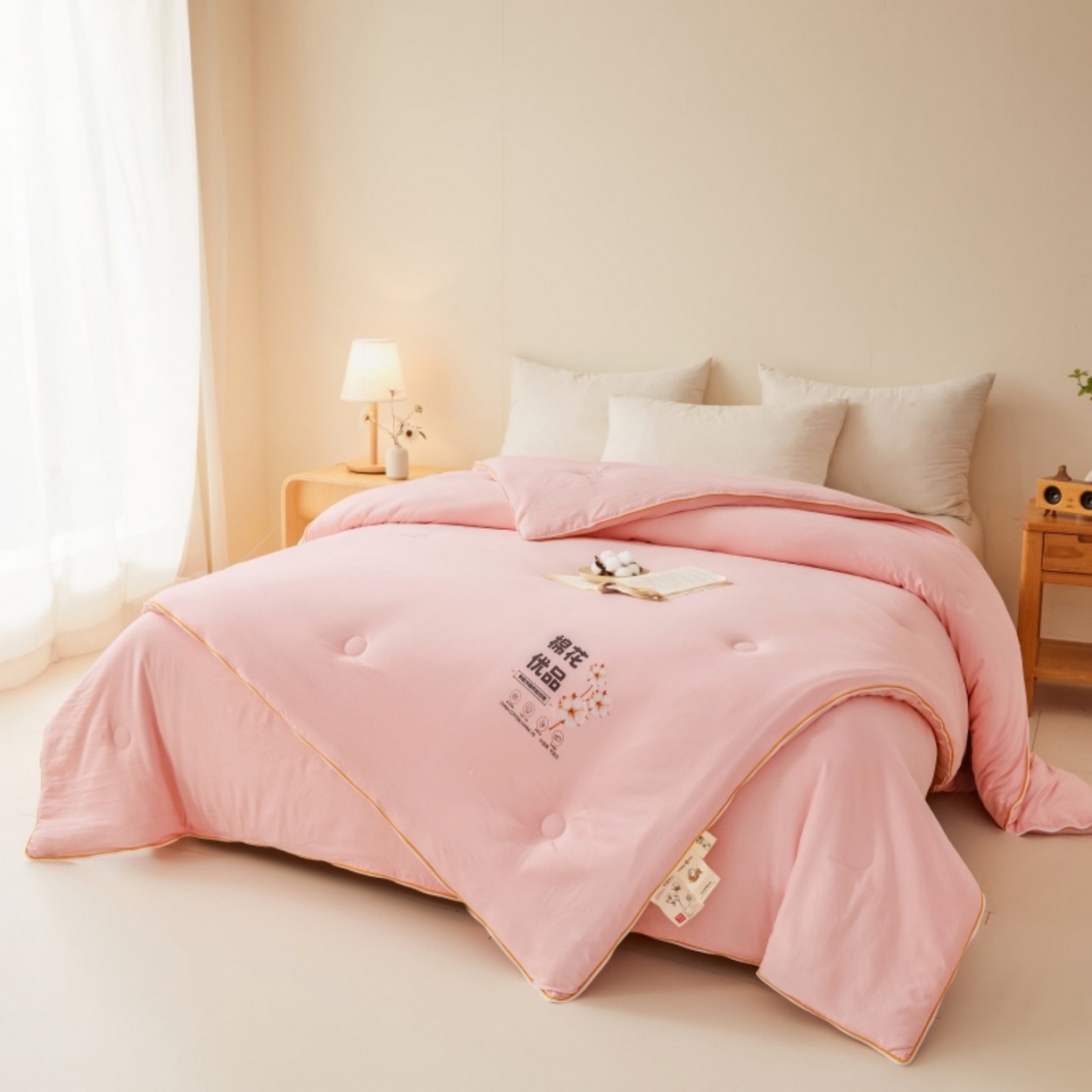 91家纺网 家纺一手货源 找家纺 仁凯2025新款A类棉花优品子母被 被子被芯冬被春秋被学生被（提供买家秀检测报告） 蜜桃粉-优品