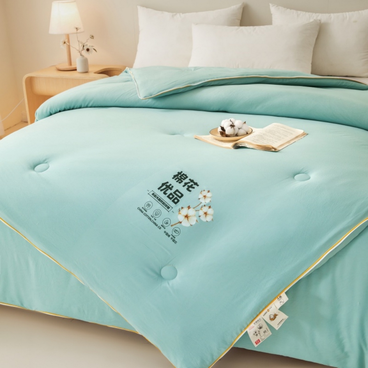 91家纺网 家纺一手货源 找家纺 仁凯2025新款A类棉花优品子母被 被子被芯冬被春秋被学生被（提供买家秀检测报告） 橄榄绿-优品