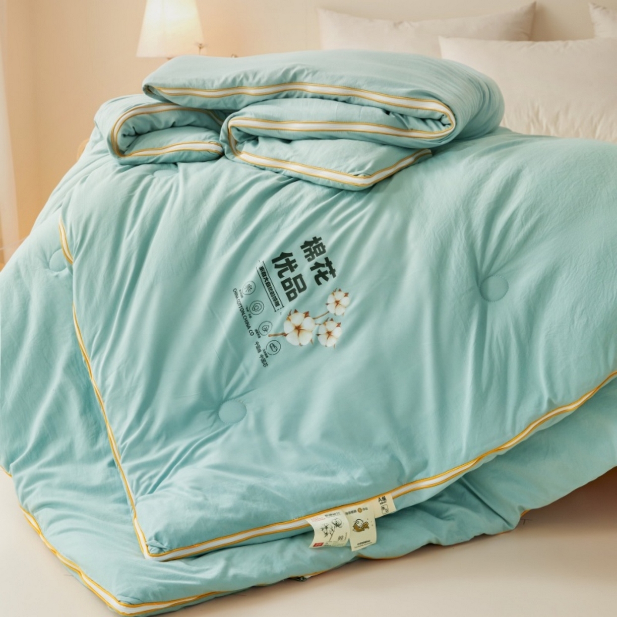 91家纺网 家纺一手货源 找家纺 仁凯2025新款A类棉花优品子母被 被子被芯冬被春秋被学生被（提供买家秀检测报告） 橄榄绿-优品