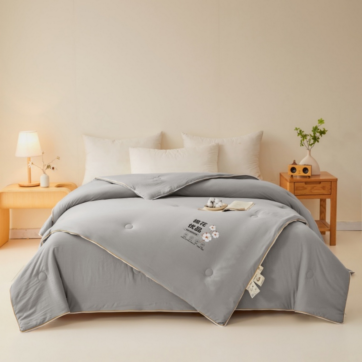 91家纺网 家纺一手货源 找家纺 仁凯2025新款A类棉花优品子母被 被子被芯冬被春秋被学生被（提供买家秀检测报告） 雅士灰-优品