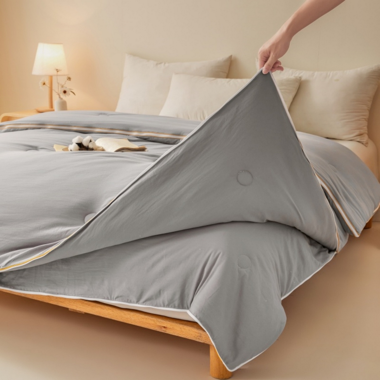 91家纺网 家纺一手货源 找家纺 仁凯2025新款A类棉花优品子母被 被子被芯冬被春秋被学生被（提供买家秀检测报告） 雅士灰-优品