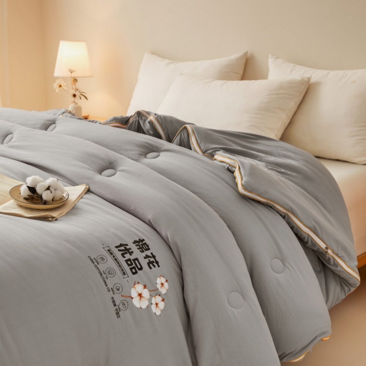 91家纺网 家纺一手货源 找家纺 仁凯2025新款A类棉花优品子母被 被子被芯冬被春秋被学生被（提供买家秀检测报告） 雅士灰-优品
