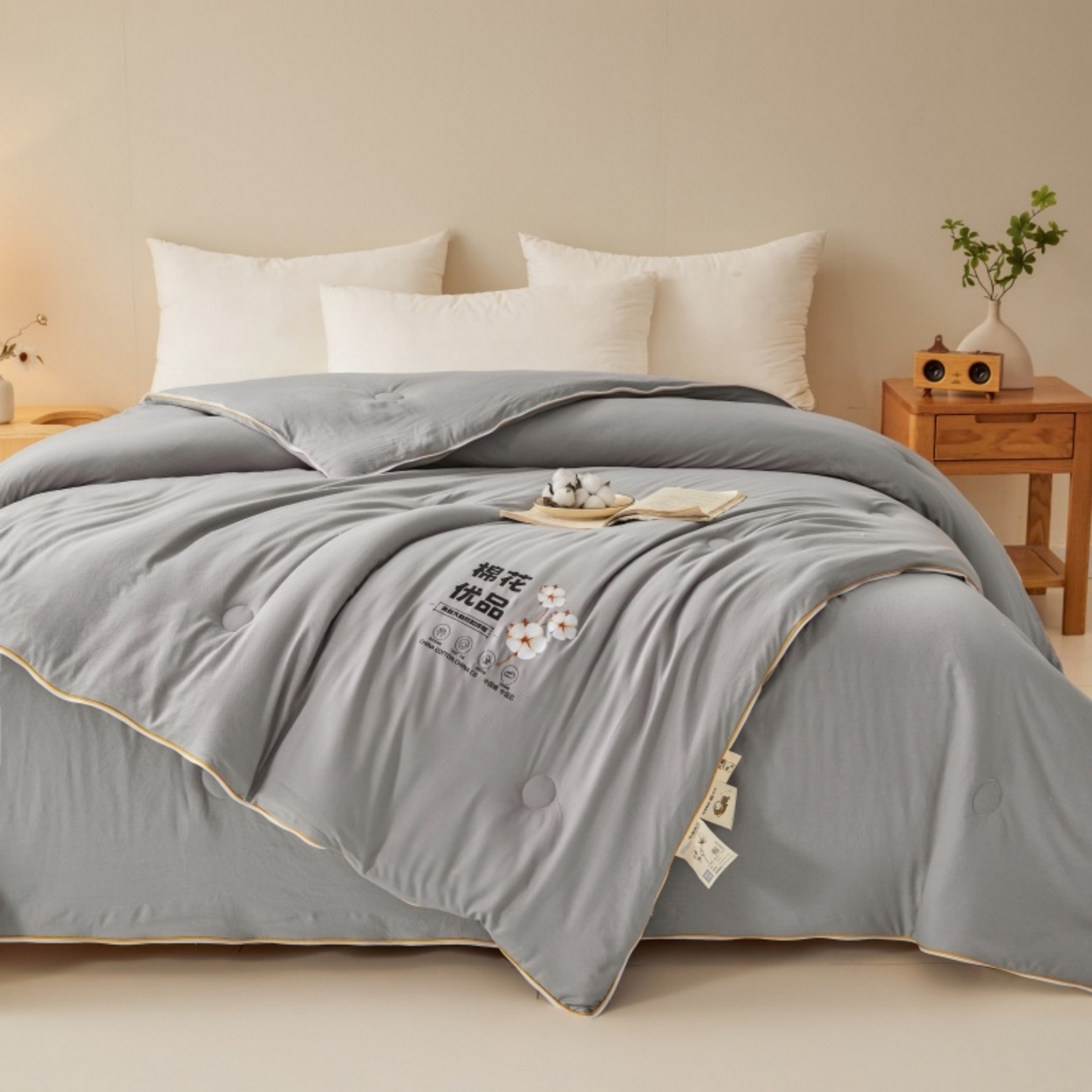 91家纺网 家纺一手货源 找家纺 仁凯2025新款A类棉花优品子母被 被子被芯冬被春秋被学生被（提供买家秀检测报告） 雅士灰-优品