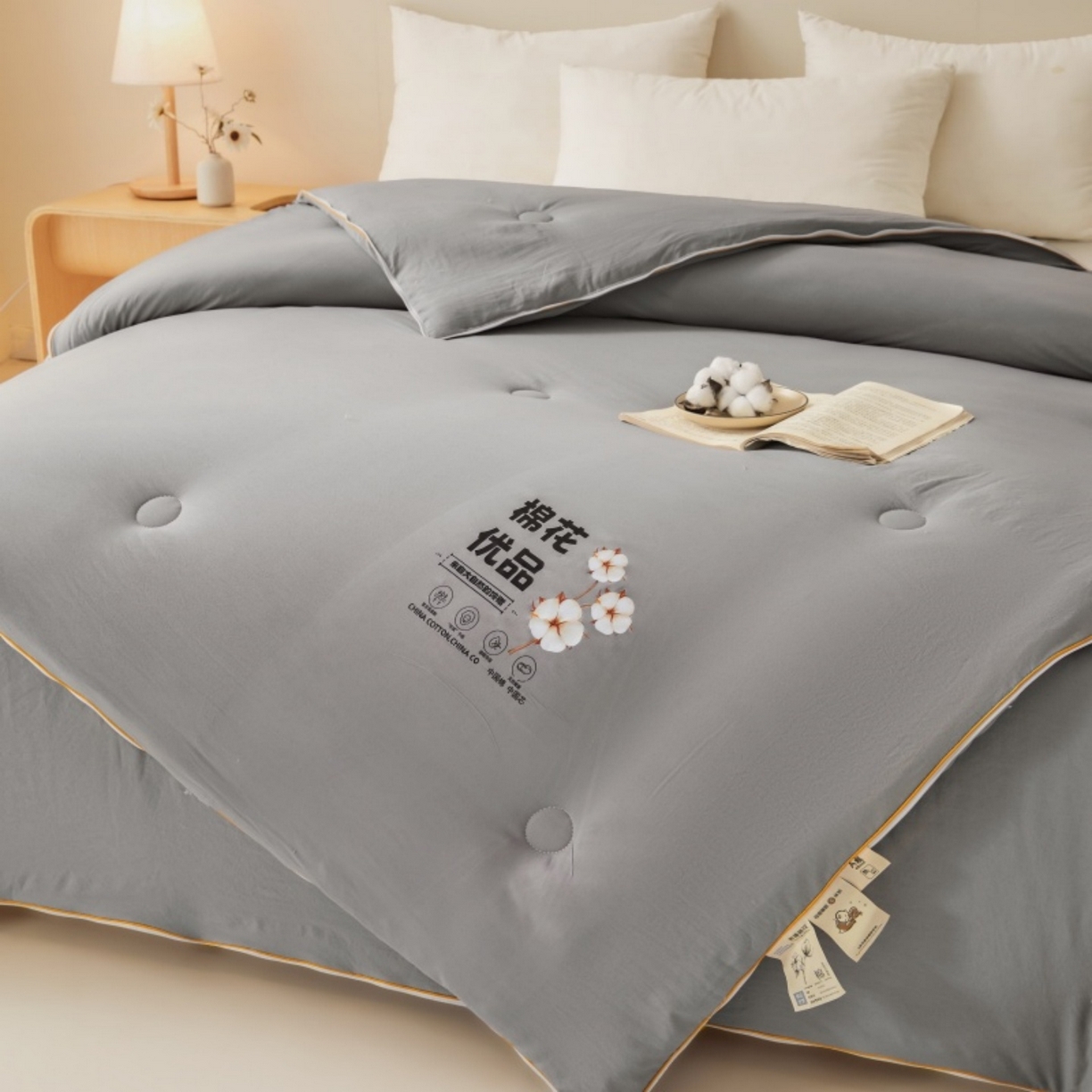 91家纺网 家纺一手货源 找家纺 仁凯2025新款A类棉花优品子母被 被子被芯冬被春秋被学生被（提供买家秀检测报告） 雅士灰-优品