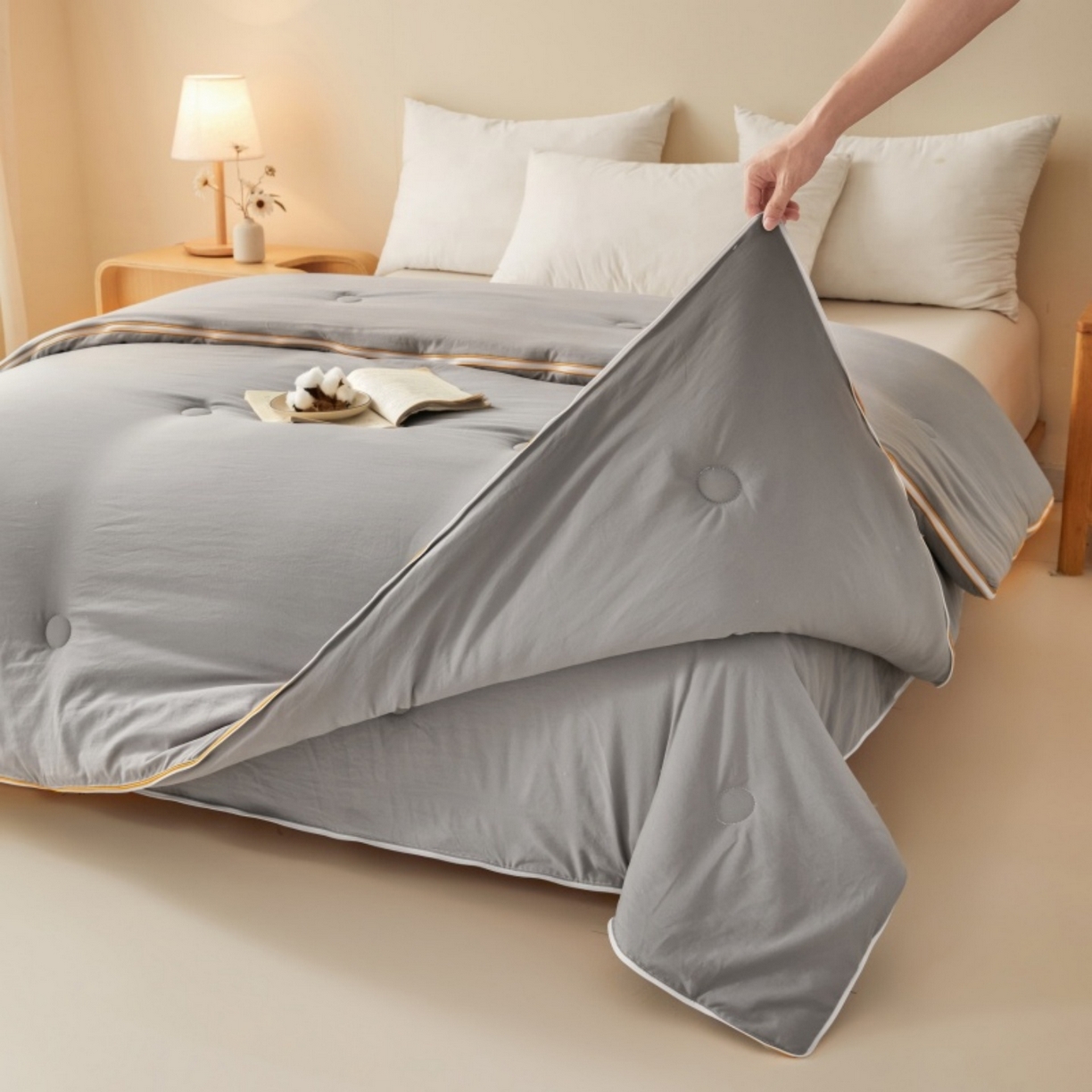 91家纺网 家纺一手货源 找家纺 仁凯2025新款A类棉花优品子母被 被子被芯冬被春秋被学生被（提供买家秀检测报告） 雅士灰-优品