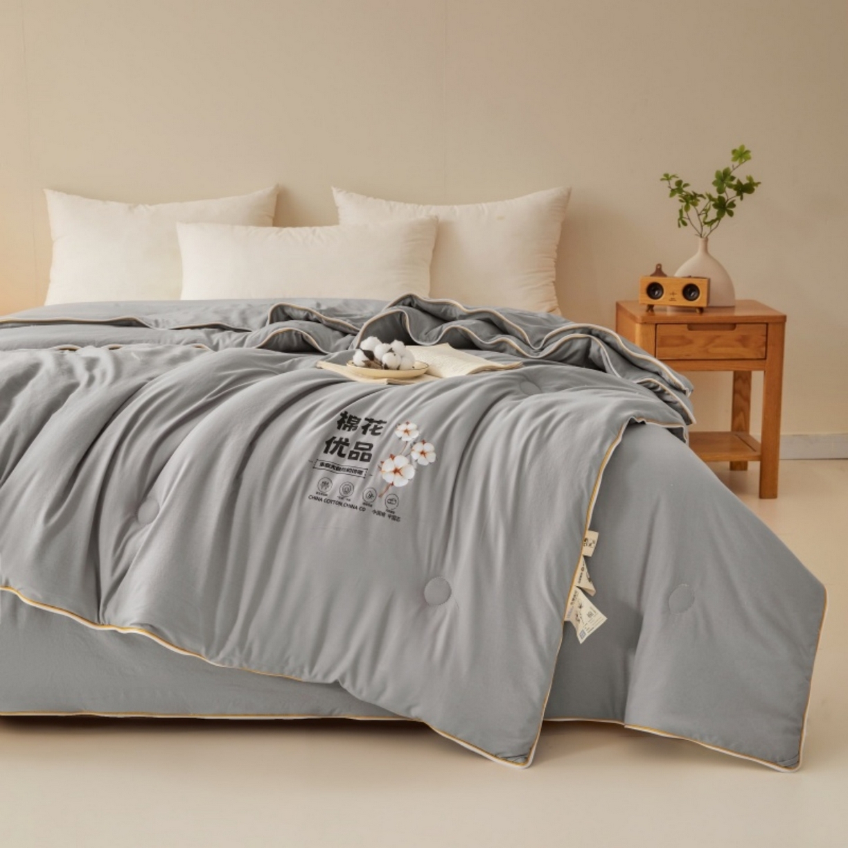 91家纺网 家纺一手货源 找家纺 仁凯2025新款A类棉花优品子母被 被子被芯冬被春秋被学生被（提供买家秀检测报告） 雅士灰-优品