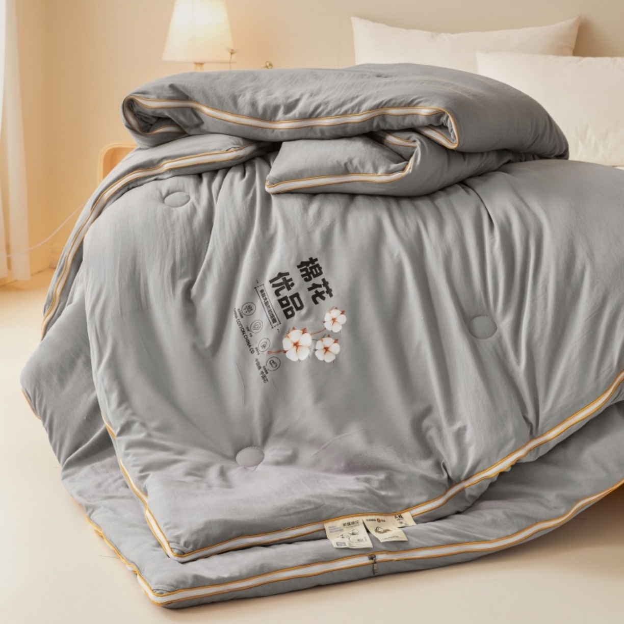 91家纺网 家纺一手货源 找家纺 仁凯2025新款A类棉花优品子母被 被子被芯冬被春秋被学生被（提供买家秀检测报告） 雅士灰-优品