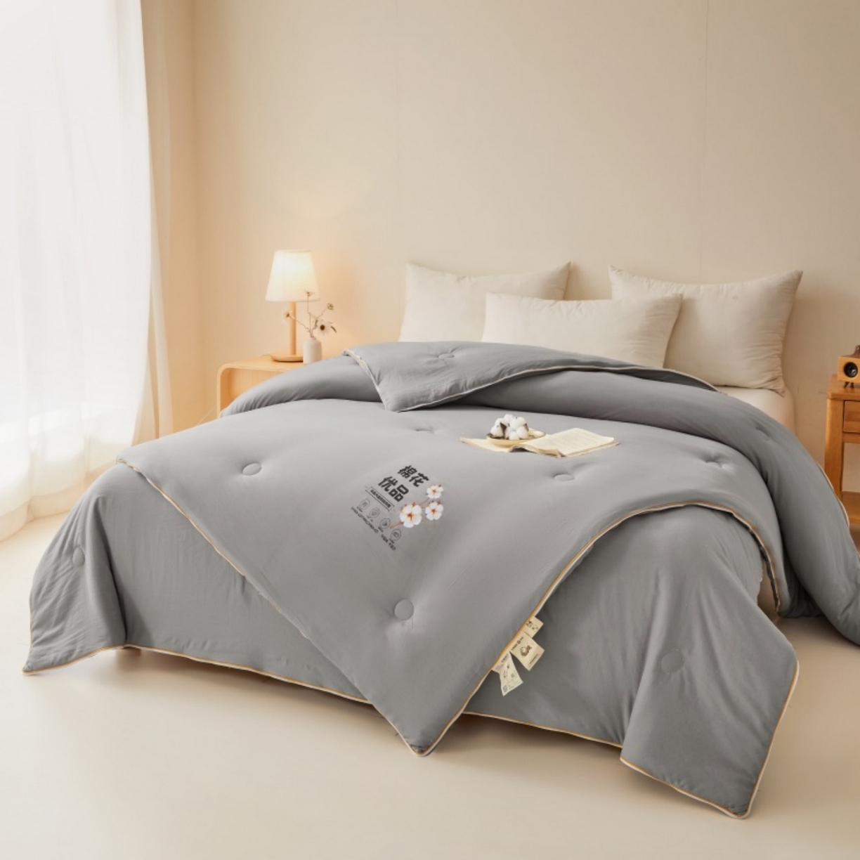 91家纺网 家纺一手货源 找家纺 仁凯2025新款A类棉花优品子母被 被子被芯冬被春秋被学生被（提供买家秀检测报告） 雅士灰-优品
