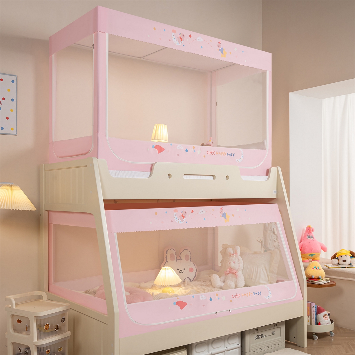 91家纺网 家纺一手货源 找家纺 新太阳蚊帐 2025新款A类子母款上下铺蚊帐 萌猪绮梦