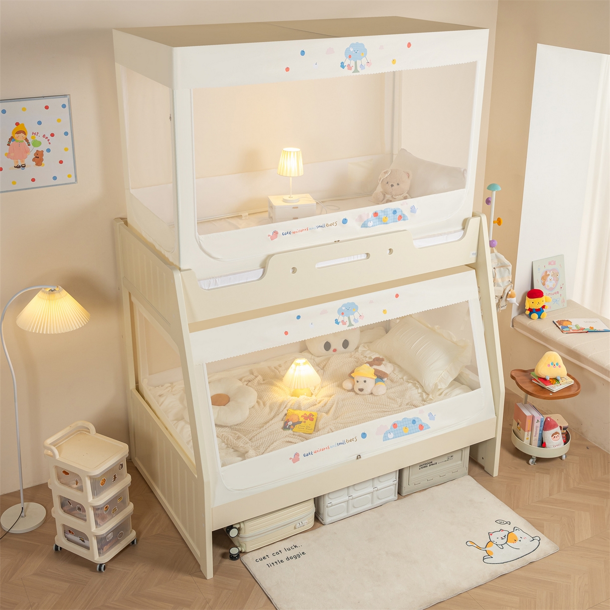 91家纺网 家纺一手货源 找家纺 新太阳蚊帐 2025新款A类子母款上下铺蚊帐 彩果秋千