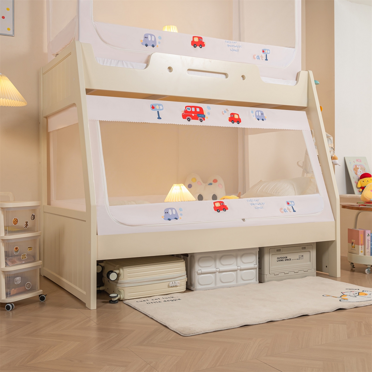 91家纺网 家纺一手货源 找家纺 新太阳蚊帐 2025新款A类子母款上下铺蚊帐 童趣汽车