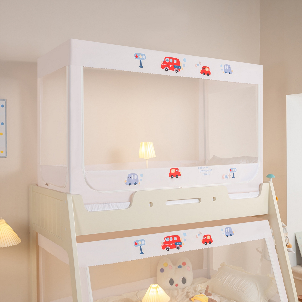 91家纺网 家纺一手货源 找家纺 新太阳蚊帐 2025新款A类子母款上下铺蚊帐 童趣汽车