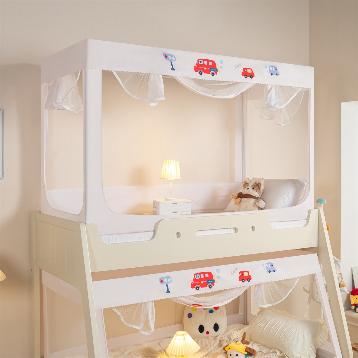 91家纺网 家纺一手货源 找家纺 新太阳蚊帐 2025新款A类子母款上下铺蚊帐 童趣汽车