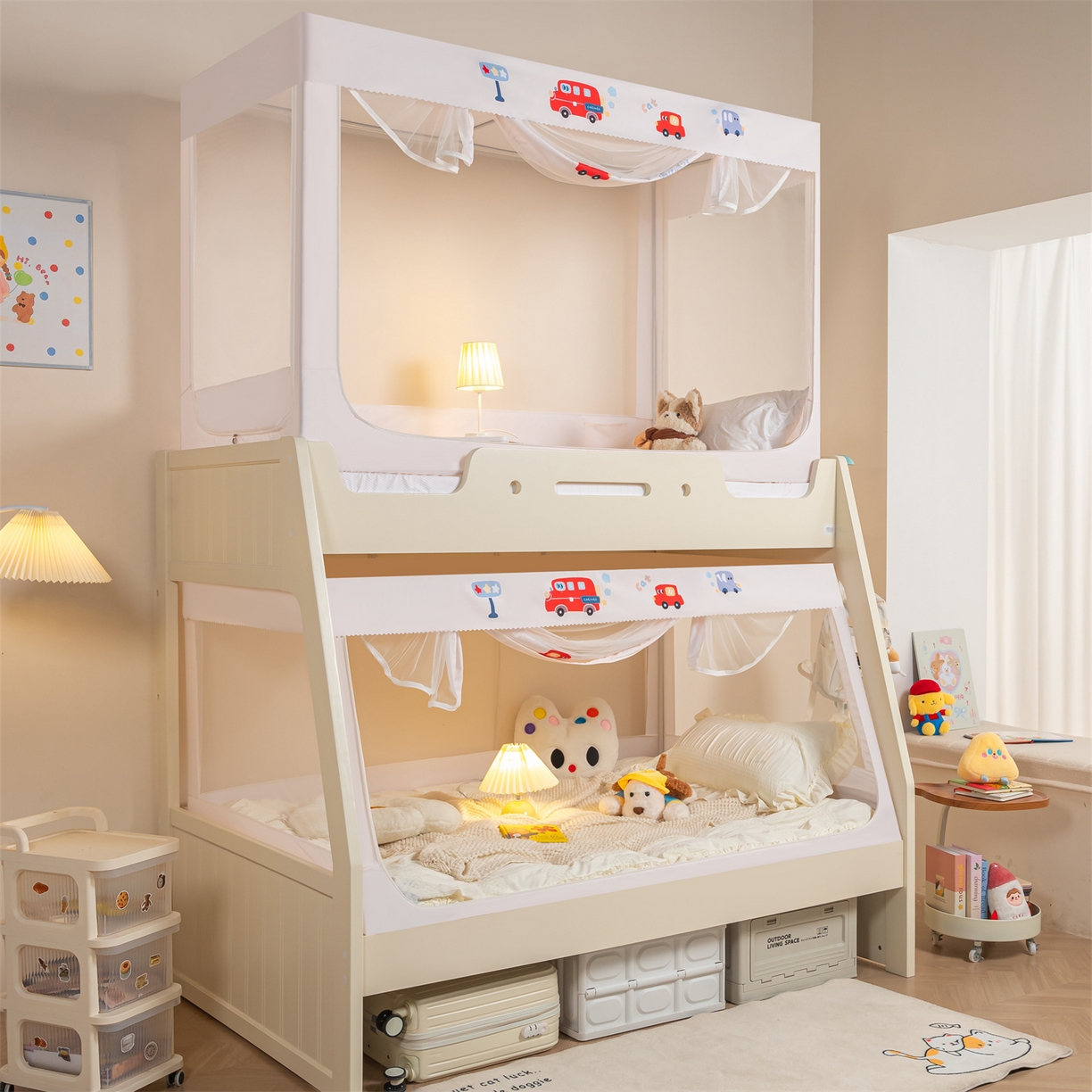 91家纺网 家纺一手货源 找家纺 新太阳蚊帐 2025新款A类子母款上下铺蚊帐 童趣汽车