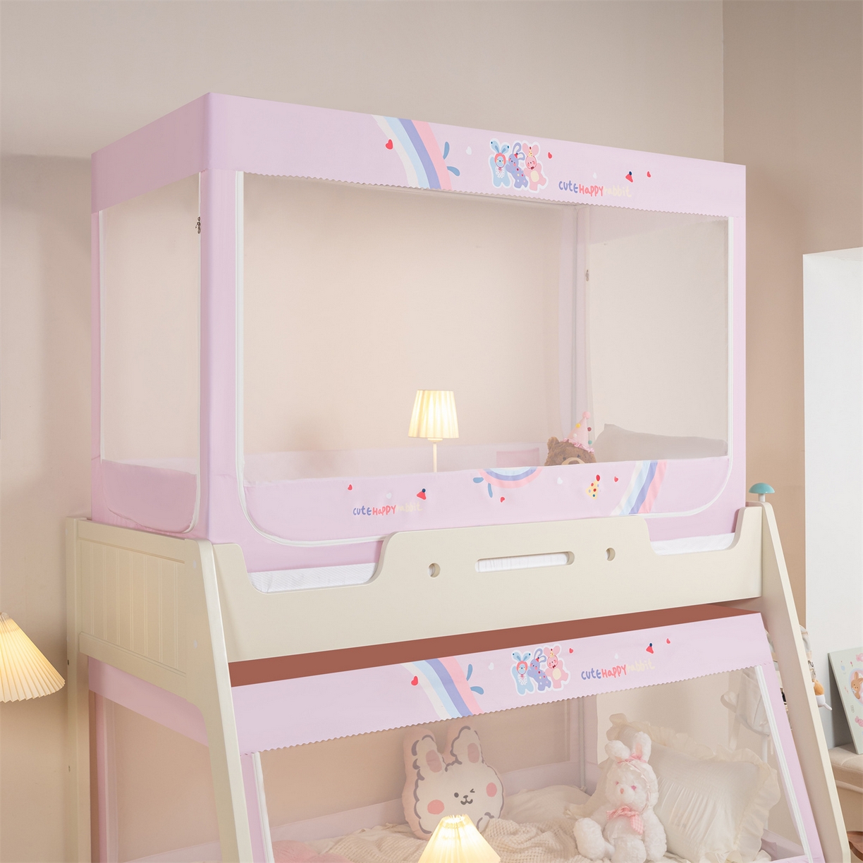 91家纺网 家纺一手货源 找家纺 新太阳蚊帐 2025新款A类子母款上下铺蚊帐 三只小兔