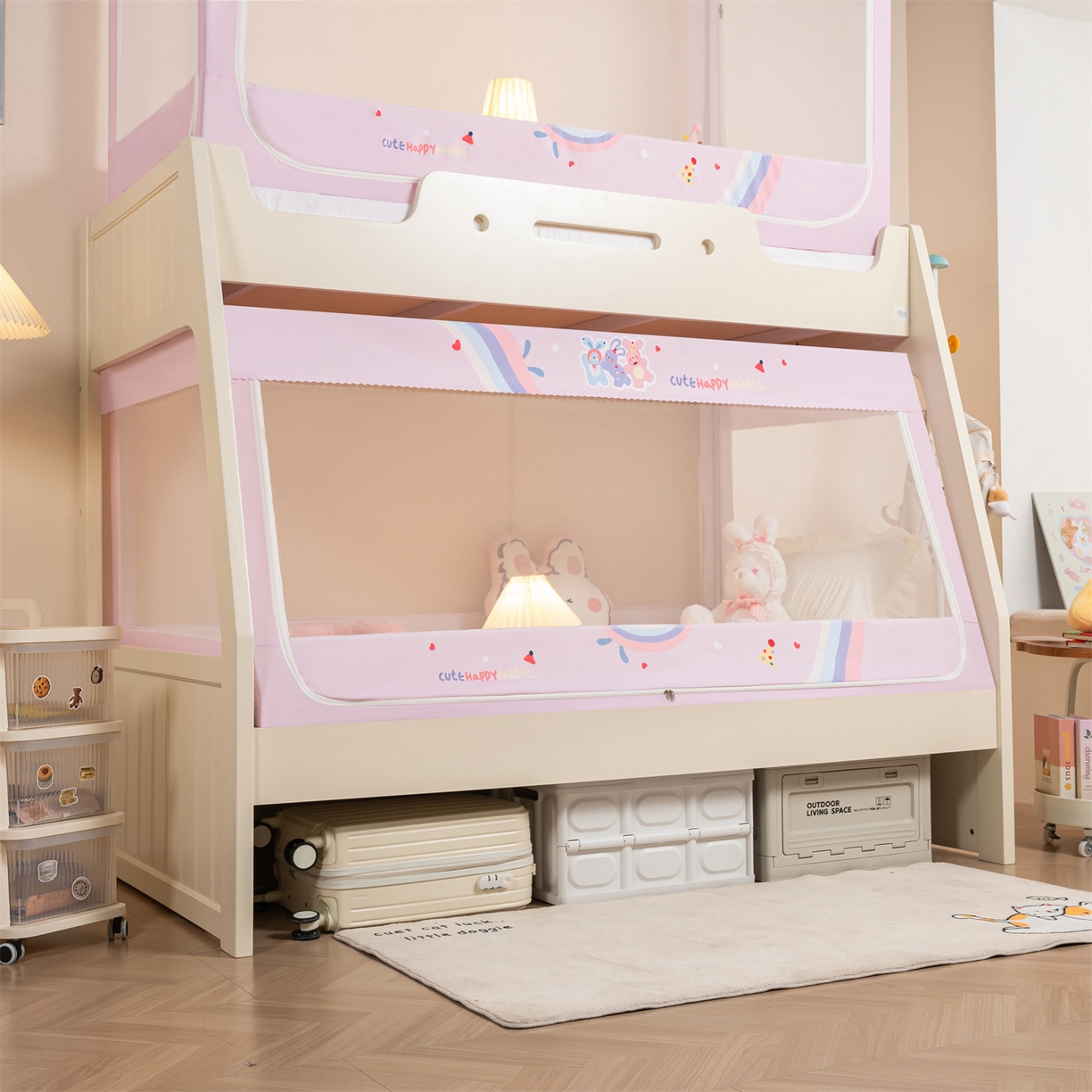 91家纺网 家纺一手货源 找家纺 新太阳蚊帐 2025新款A类子母款上下铺蚊帐 三只小兔