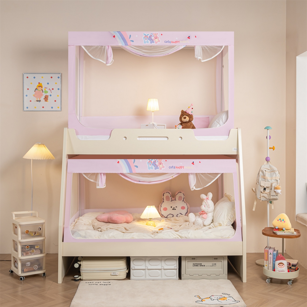 91家纺网 家纺一手货源 找家纺 新太阳蚊帐 2025新款A类子母款上下铺蚊帐 三只小兔