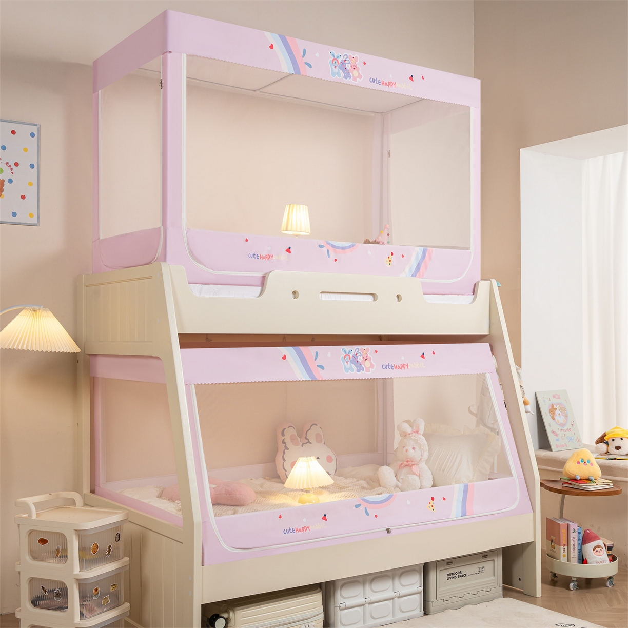 91家纺网 家纺一手货源 找家纺 新太阳蚊帐 2025新款A类子母款上下铺蚊帐 三只小兔